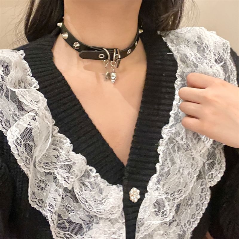 Faux Studded Leather Choker