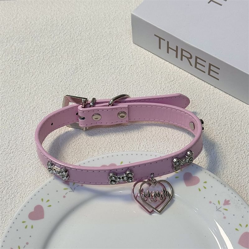 Choker Faux Leather Rhinestone Heart