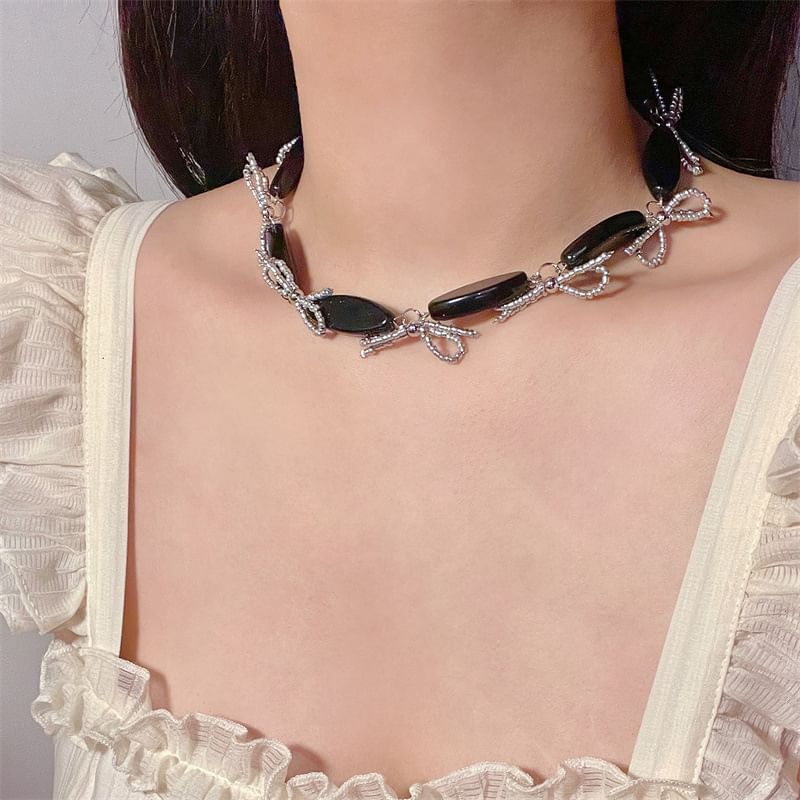 Necklace Earring / Beaded Bow Drop