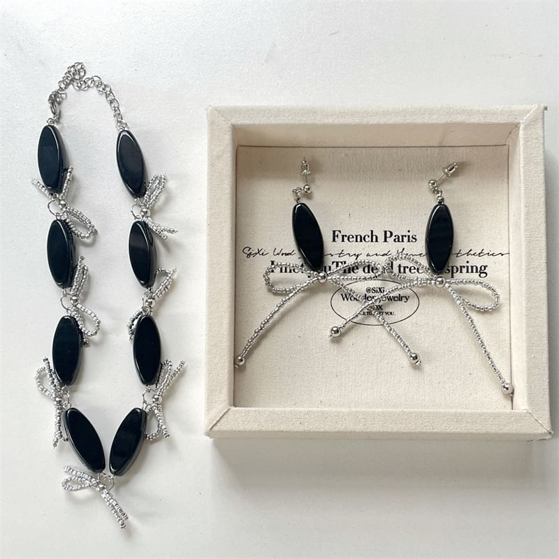 Necklace Earring / Beaded Bow Drop