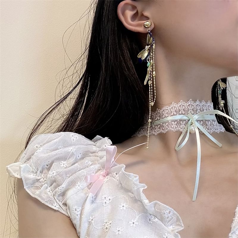 Lace Butterfly / Choker Drop Earring Bow Cross