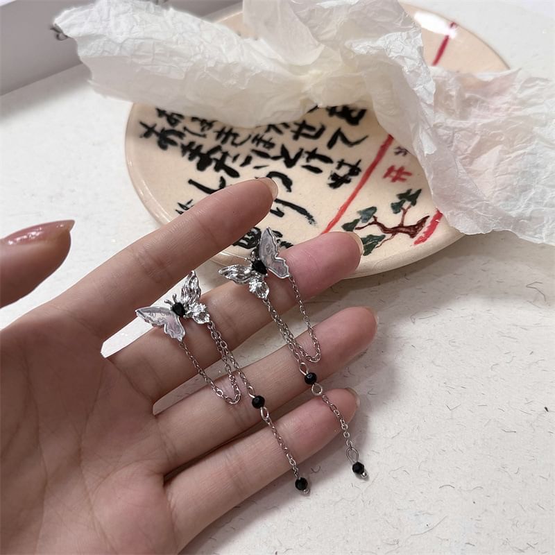 Drop Butterfly Rhinestone Earring Necklace /