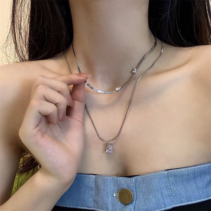 Rhinestone Set Necklace of 2: