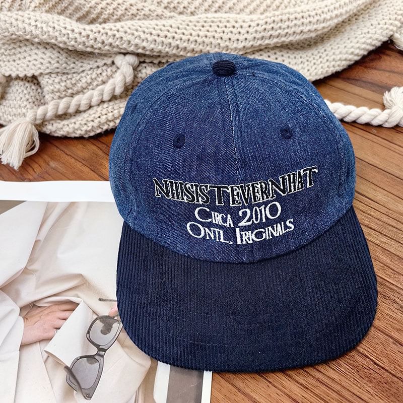 Lettering Corduroy Embroidered Cap