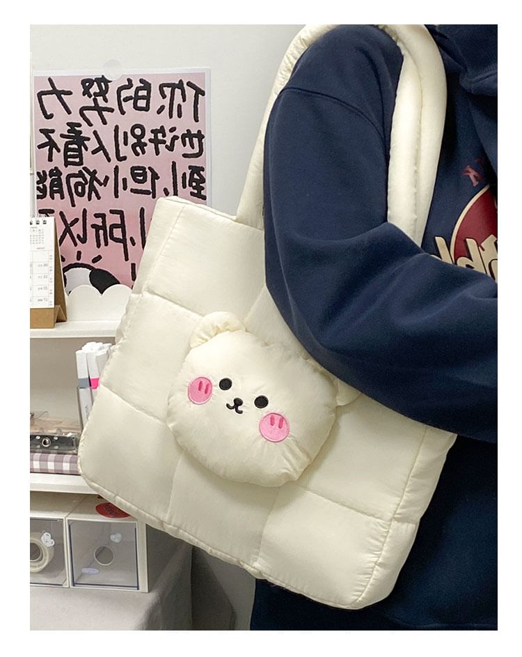 Quilted Applique Bear Tote Nylon Bag