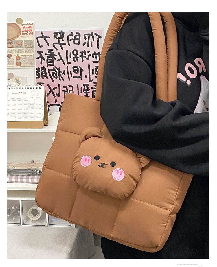 Quilted Tote Bear Applique Bag Nylon