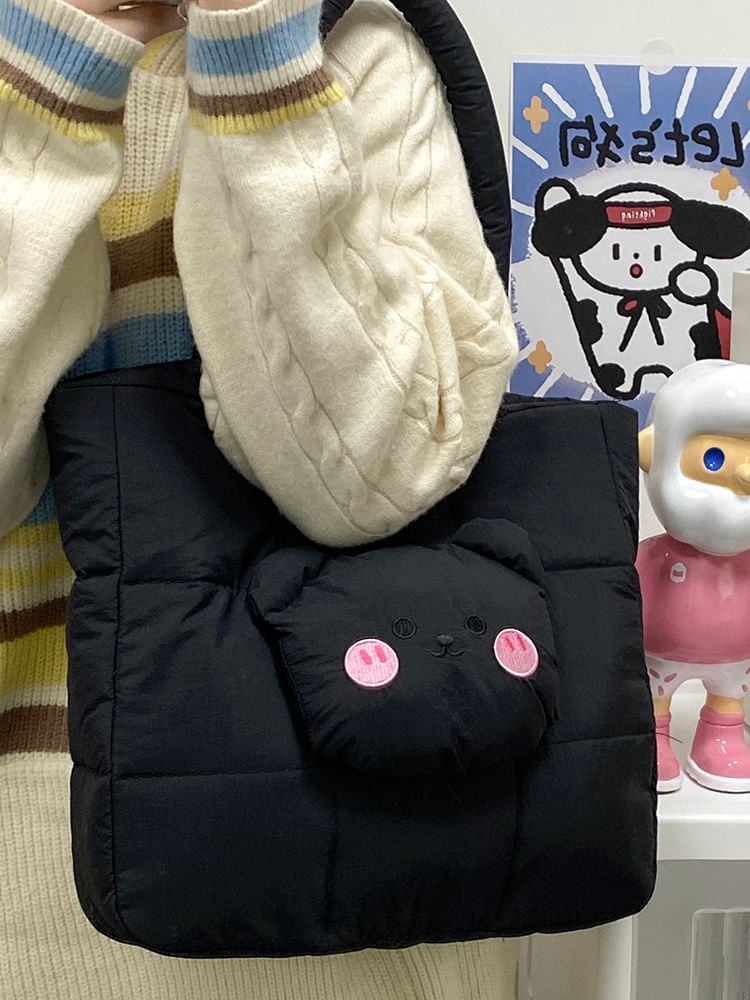 Quilted Applique Bear Tote Nylon Bag