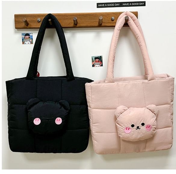 Quilted Applique Bear Tote Nylon Bag