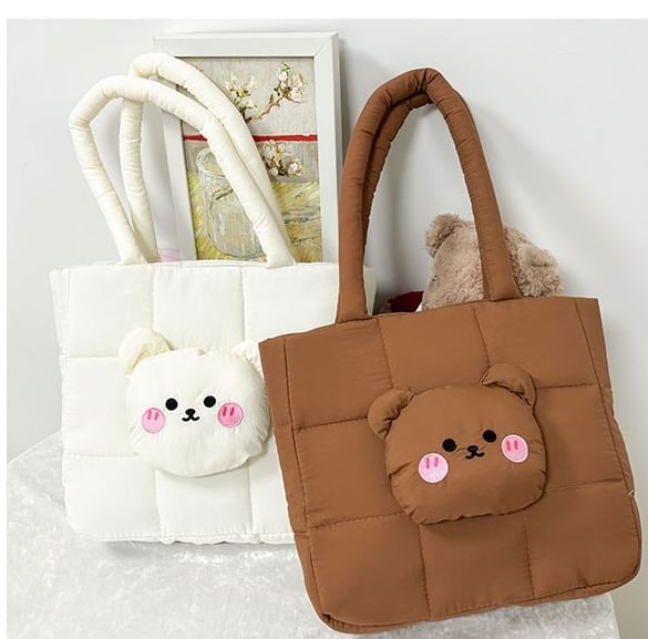 Quilted Applique Bear Tote Nylon Bag