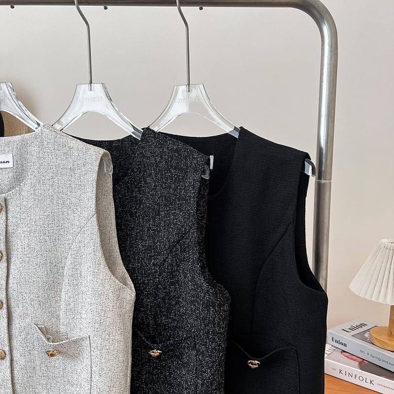 Round Neck Button Vest
