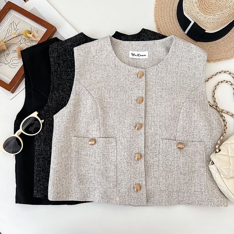 Round Neck Button Vest