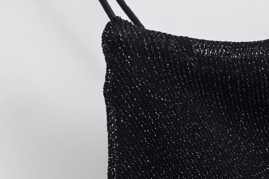 Thin Strap Glitter Ruched Mini Bodycon Dress