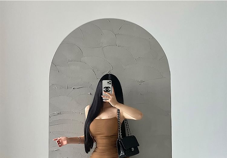 Thin Strap Solid Glitter Ruched Mini Bodycon Dress