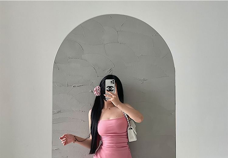 Thin Strap Solid Asymmetrical Ruched Mini Bodycon Dress