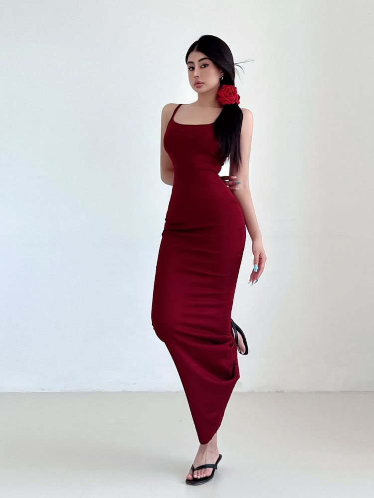 Thin Strap Solid Maxi Mermaid Dress