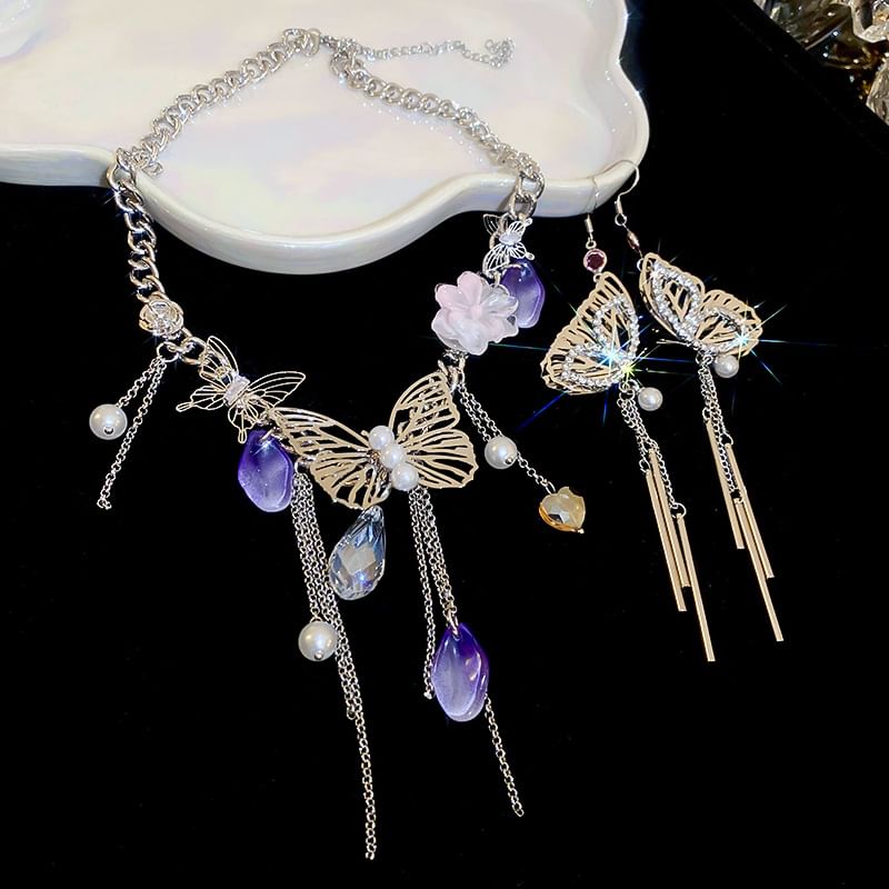 Fringed / Butterfly Earring Necklace