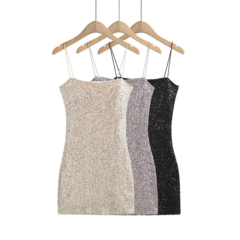 Thin Strap Sequin Mini Bodycon Dress