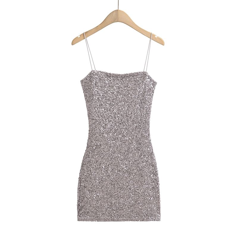Thin Strap Sequin Mini Bodycon Dress