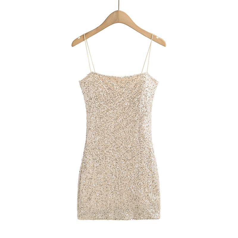 Thin Strap Sequin Mini Bodycon Dress