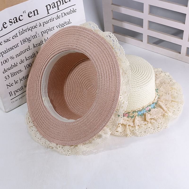 Embroidered Hat Boater Trim Flower Lace