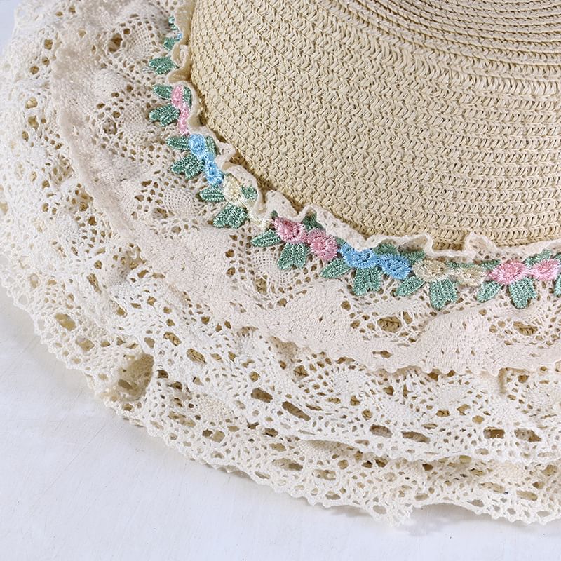 Embroidered Hat Boater Trim Flower Lace
