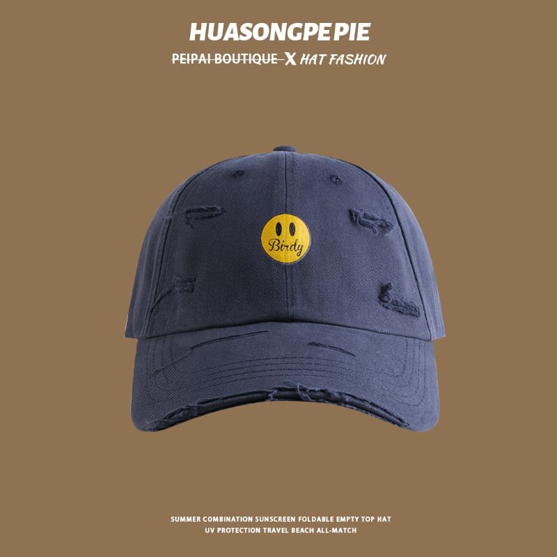 Cap Distressed Baseball Smiley Print Face