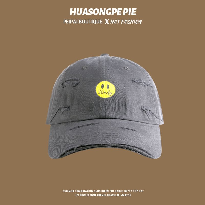 Cap Distressed Baseball Smiley Print Face