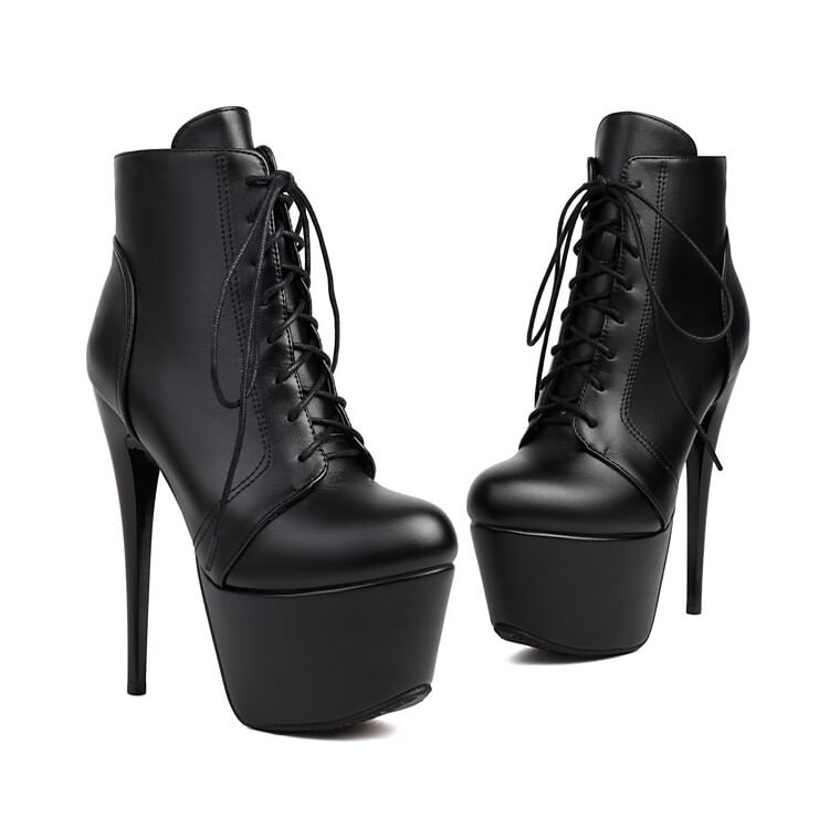 Stiletto Heel Ankle Lace-Up Boots
