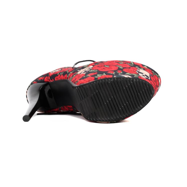 Heel Ankle Floral Stiletto Boots Lace-Up Platform