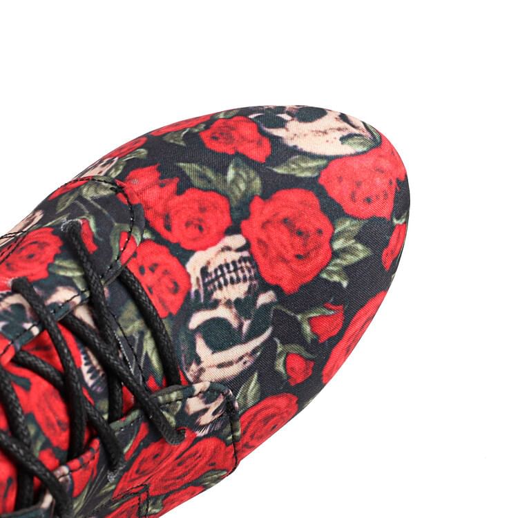 Heel Ankle Floral Stiletto Boots Lace-Up Platform