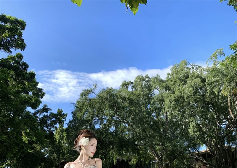 Spaghetti Floral Dress Strap Mermaid Maxi