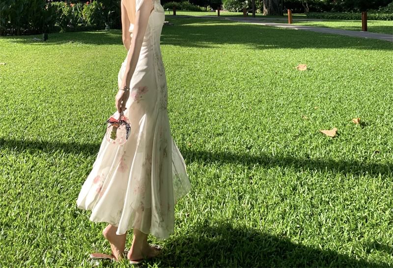 Spaghetti Floral Dress Strap Mermaid Maxi