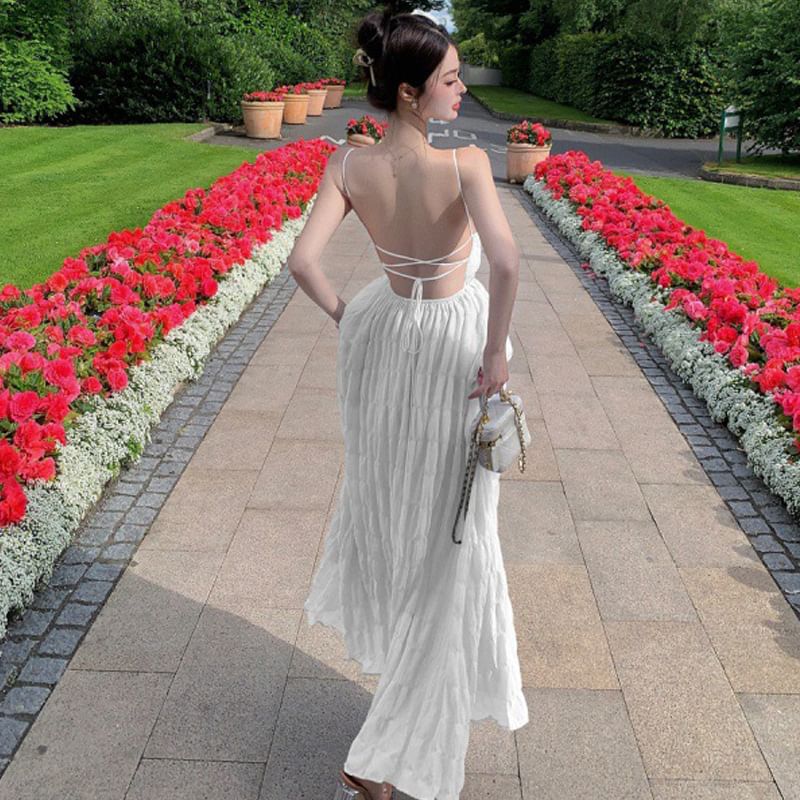 Maxi Spaghetti Sundress Strap Plain