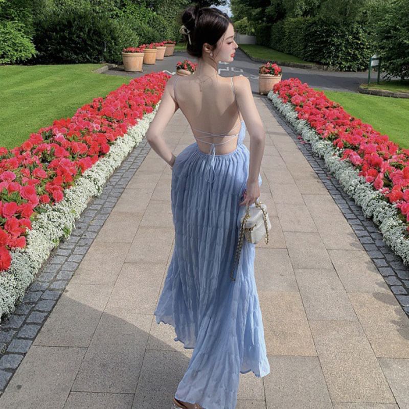 Maxi Spaghetti Sundress Strap Plain