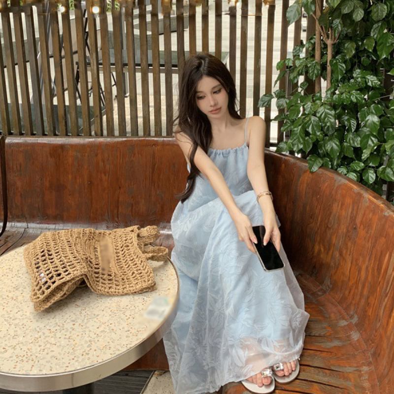 Maxi Spaghetti Leaf Sundress Print Strap