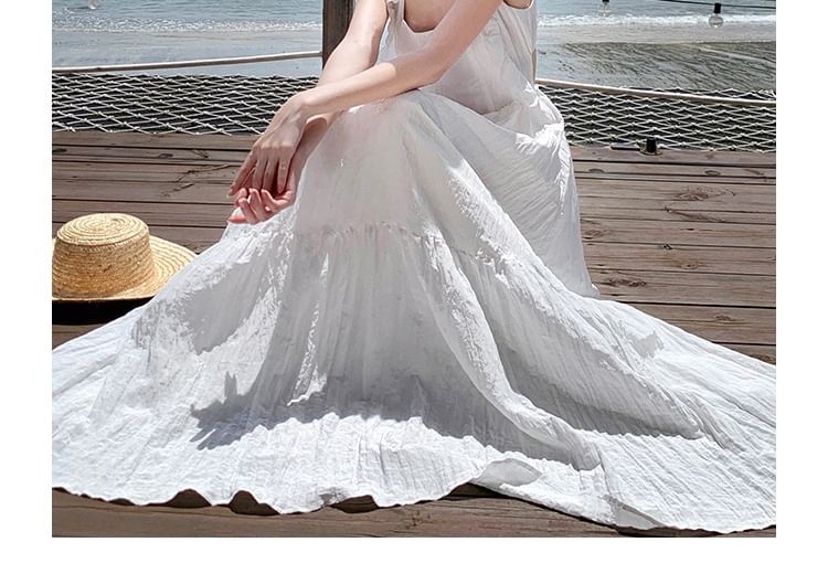 Open Back Dress Maxi Lace Sleeveless A-Line Trim Plain