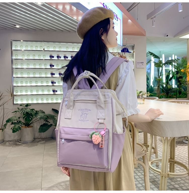 Tone Embroidered Backpack / Nylon Bag Charm Two Set