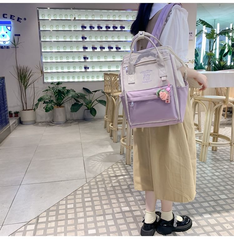 Tone Embroidered Backpack / Nylon Bag Charm Two Set