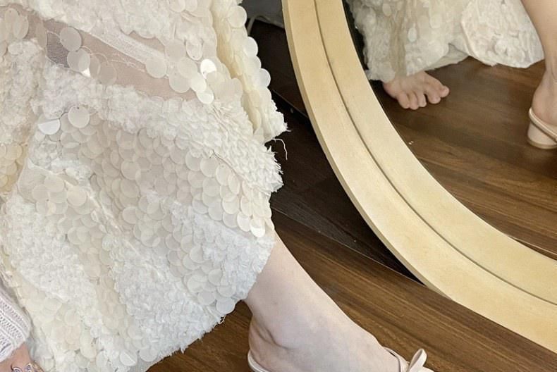 Faux Chunky Toe Leather Sandals Plain Bow Accent Square Heel