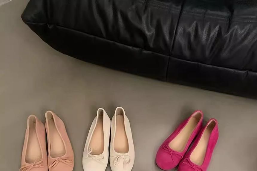 Suede Accent Plain Flats Faux Bow