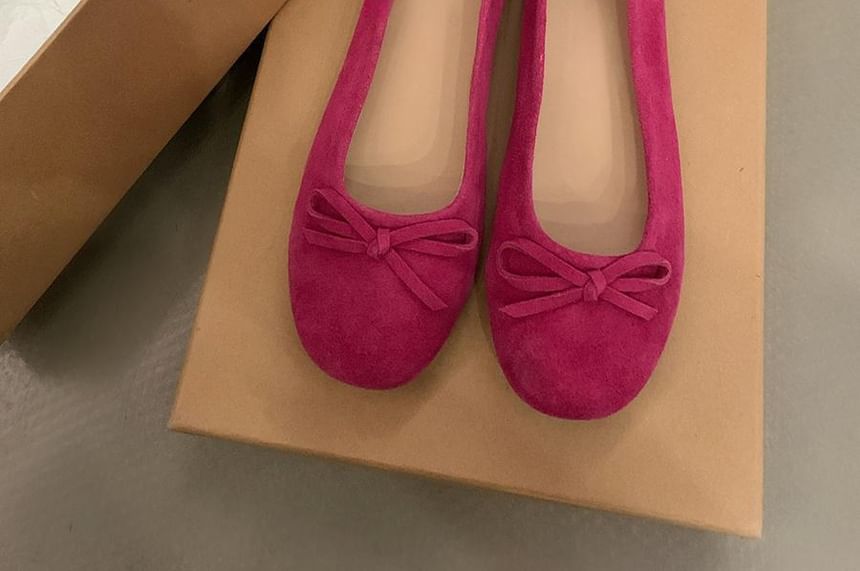 Suede Accent Plain Flats Faux Bow