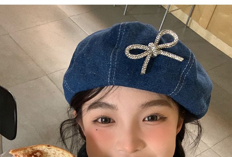 Beaded Ribbon Beret Denim