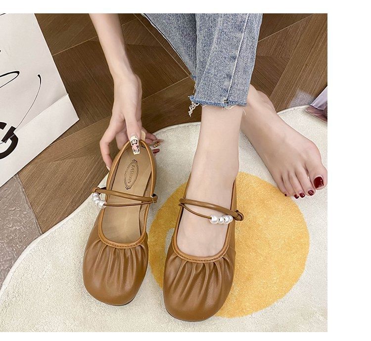 Faux Pearl Ruched Flats