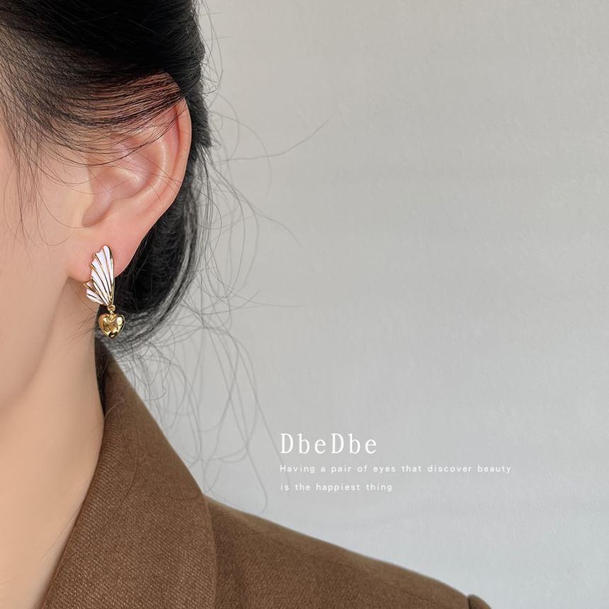 Asymmetrical Earring Heart Drop Clip Wing On