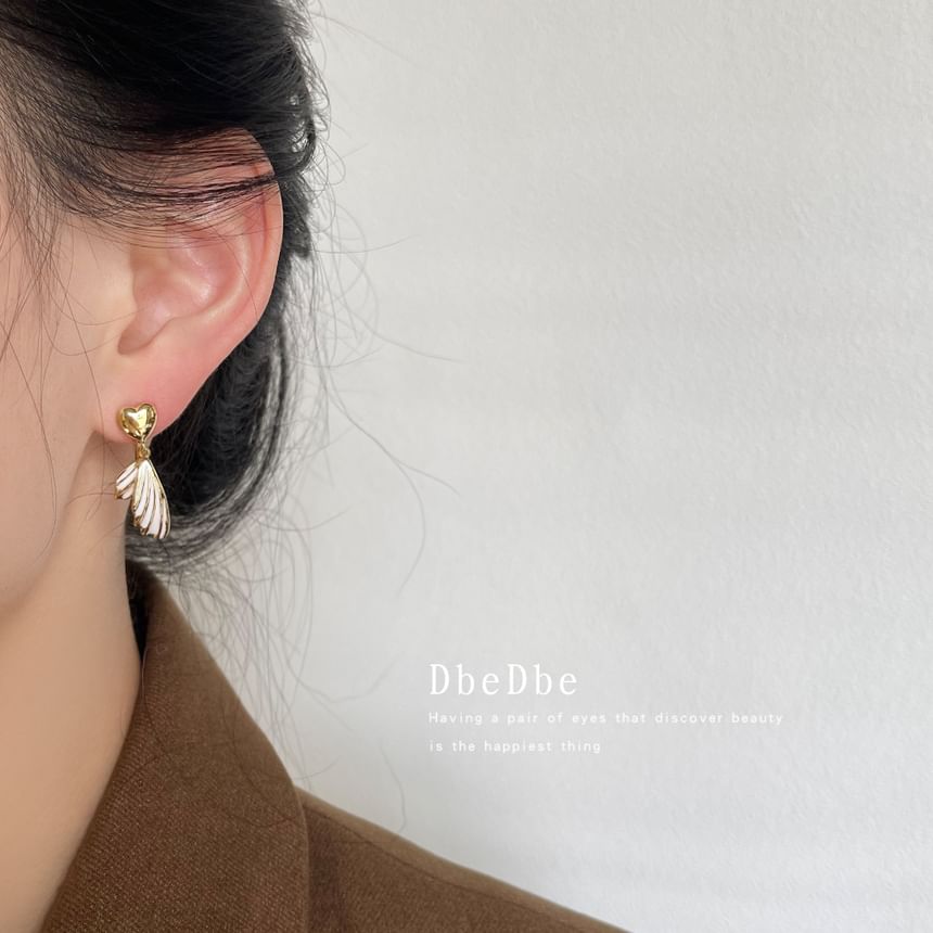 Asymmetrical Earring Heart Drop Clip Wing On