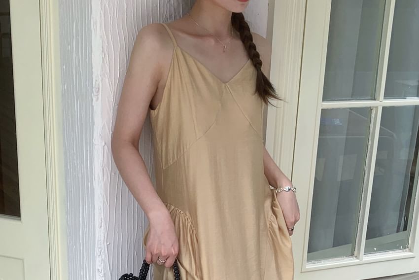 Thin Strap Solid Midi A-Line Dress