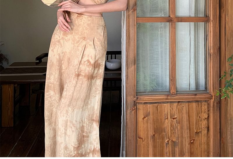 Set: Halter Print Twist Crop Tank Top + High Waist Culottes