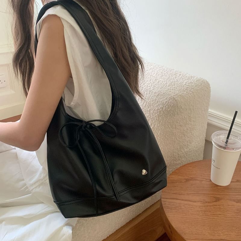 Tote Panel Applique Bow Bag Heart Tie-Up