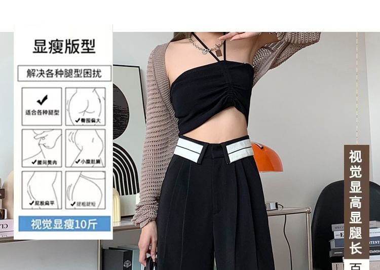 Pants High Leg Pleated Wide Waist Suit Striped