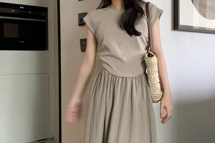 Waist A-Line Skirt Plain Maxi Elastic